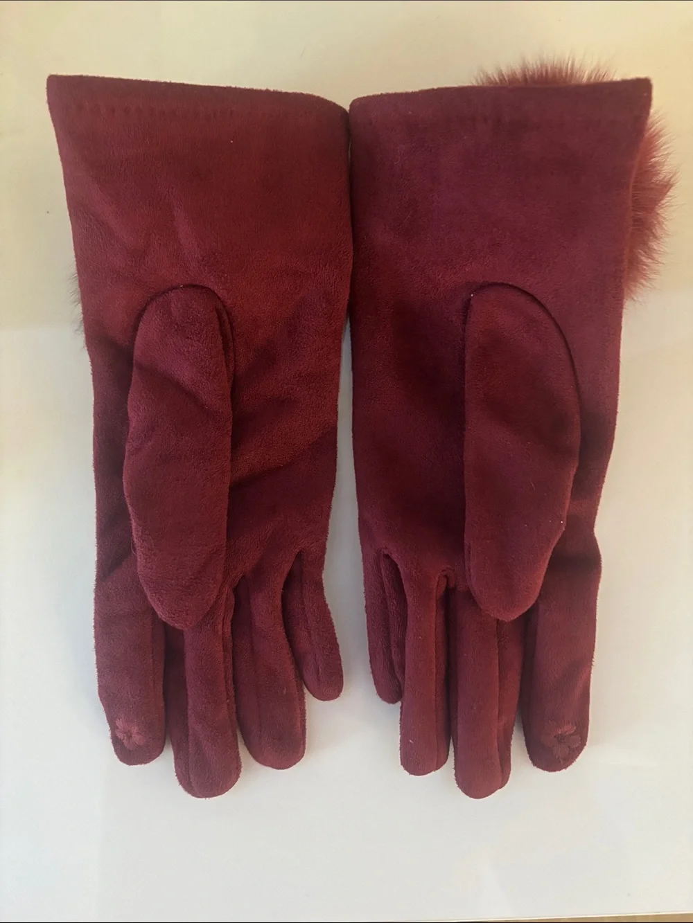 UGG Burgundy Suede Pom-Pom Gloves